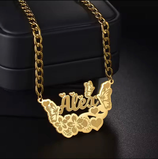 Custom Butterfly Name Necklace – Personalized Gold Name Pendant for Her