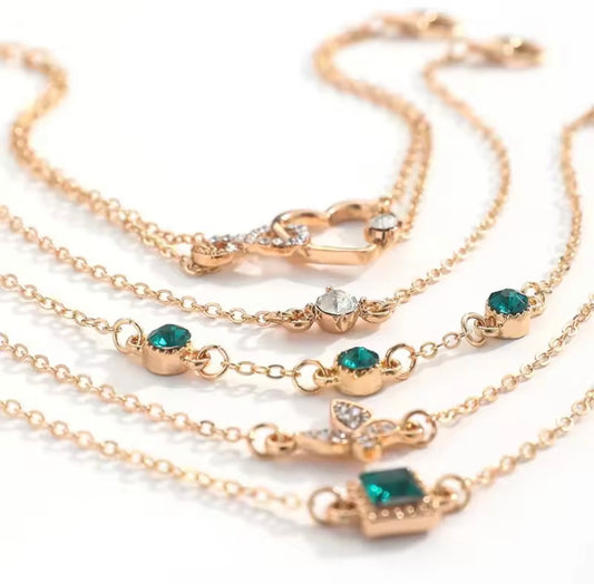 Elegant Gold Charm Bracelet Set – Adjustable Crystal & Gemstone Designs (5 Styles)