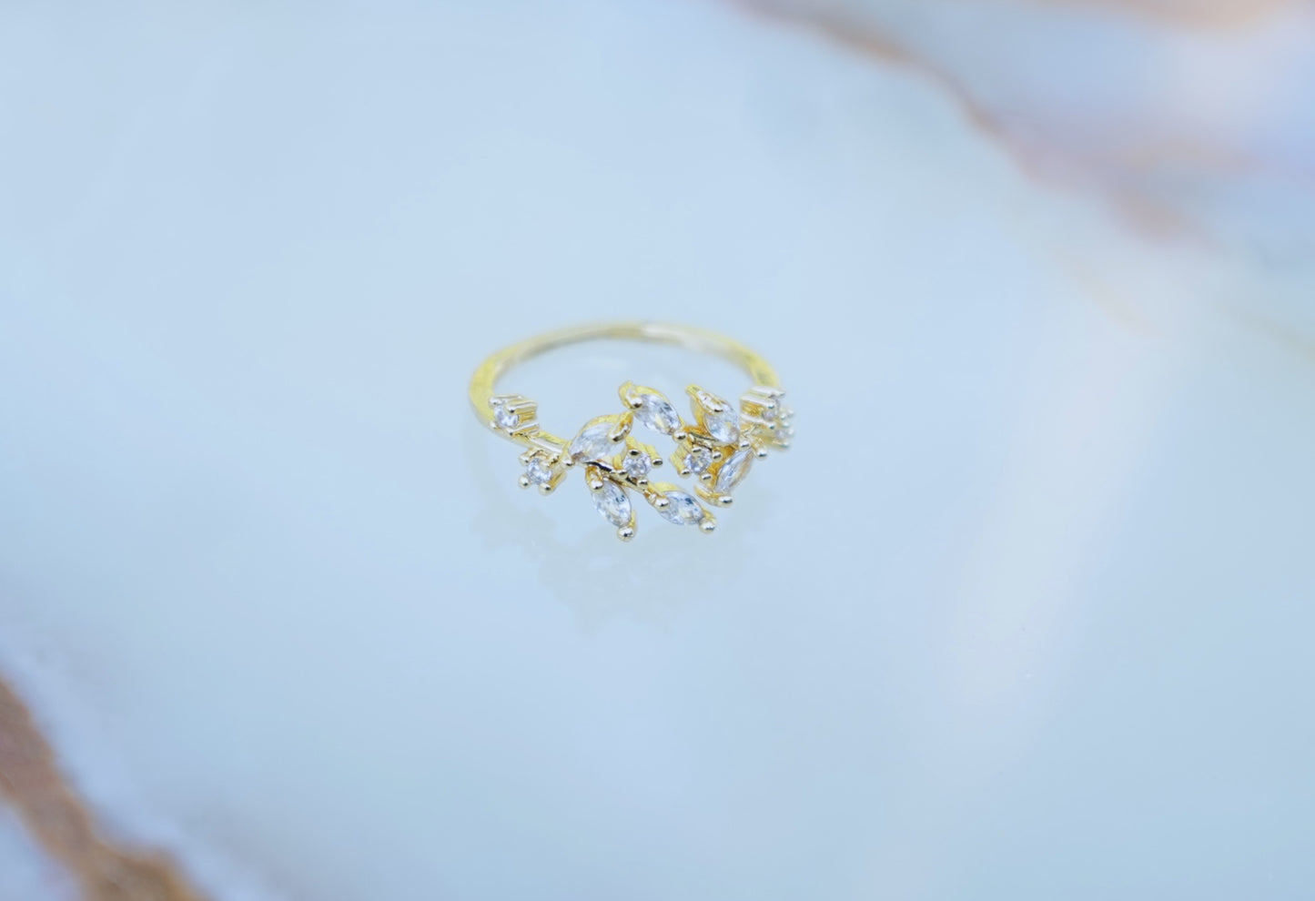 Elegant Zircon Leaves Open Rings - Aesthetic Gold Stainless Steel Jewelry