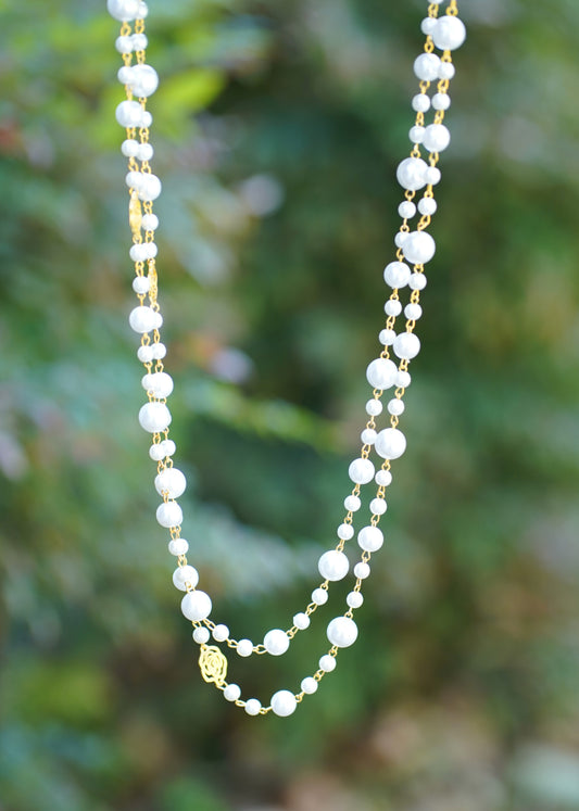Camellia Pearl Long Necklace - Double Layer Rose Flower Sweater Chain