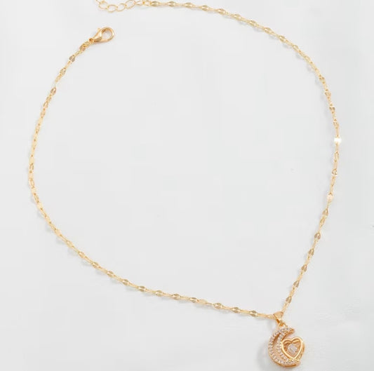 Elegant Gold Heart Pendant Necklace – Dainty Crystal Charm Necklace for Women