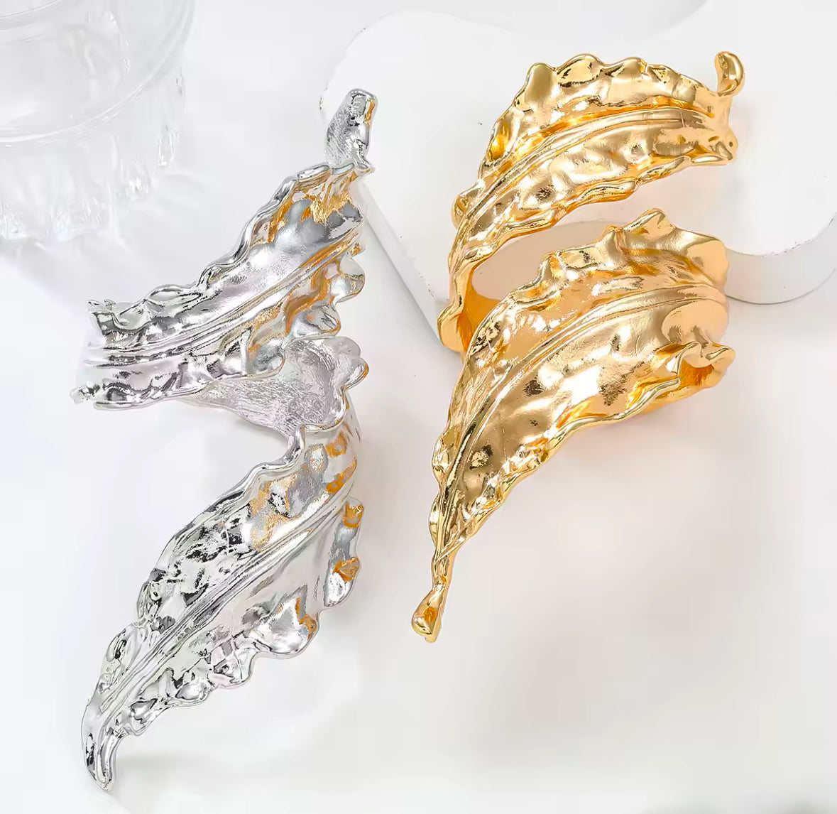 Elegant Twisted Metal Leaf Cuff Bracelet - Simple Luxury for Women & Girls