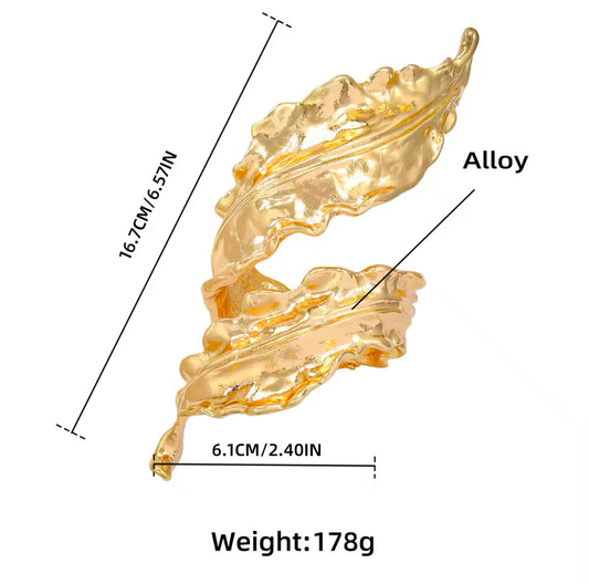 Elegant Twisted Metal Leaf Cuff Bracelet - Simple Luxury for Women & Girls