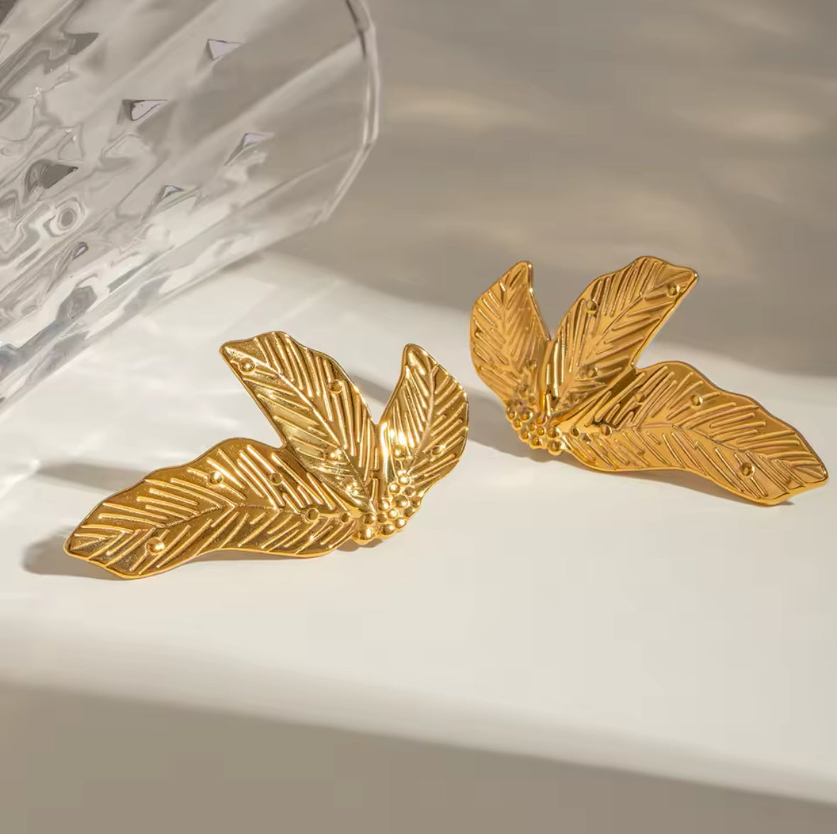 Geometric Leaf-Inspired Stainless Steel Stud Earrings