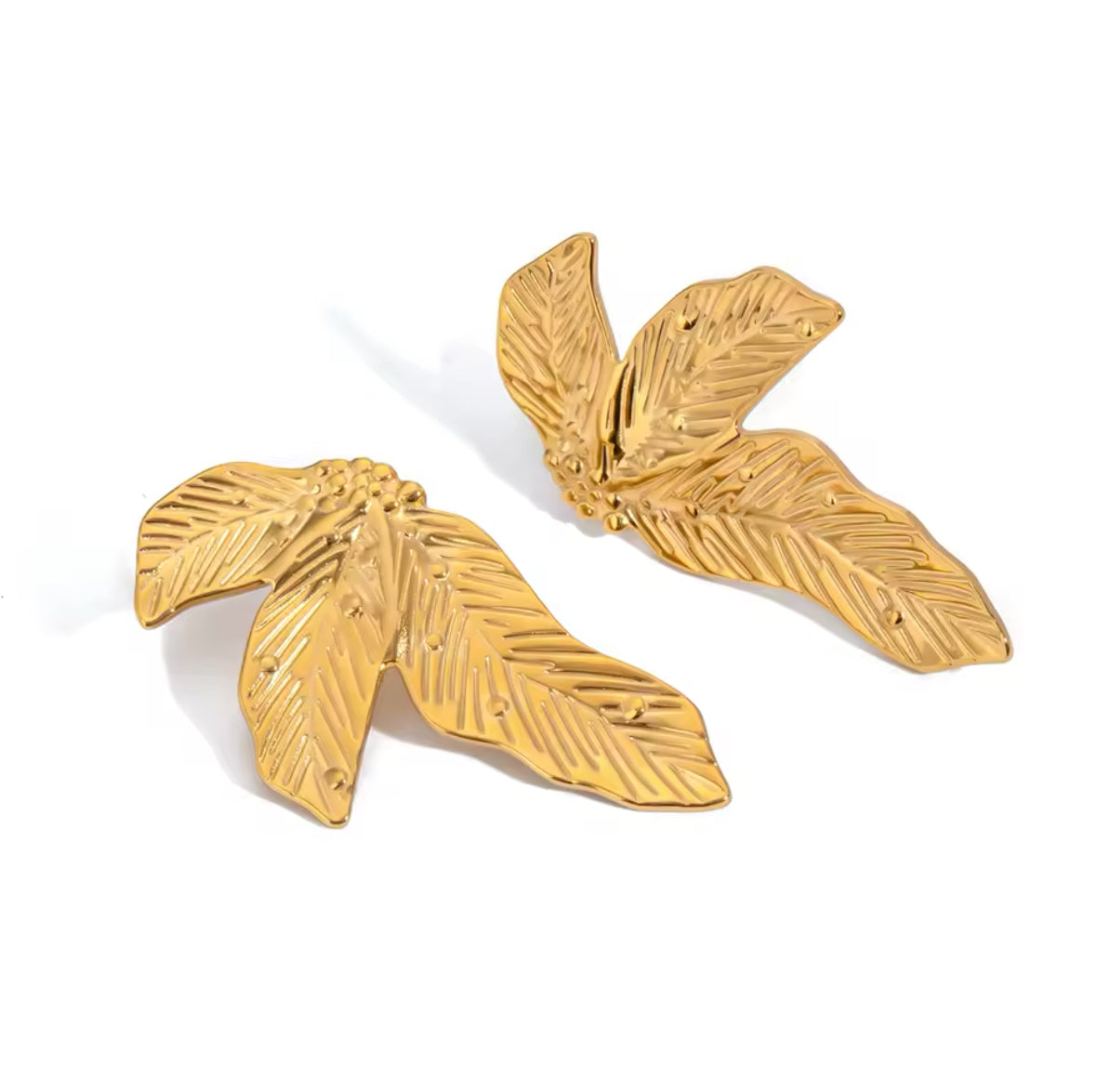 Geometric Leaf-Inspired Stainless Steel Stud Earrings