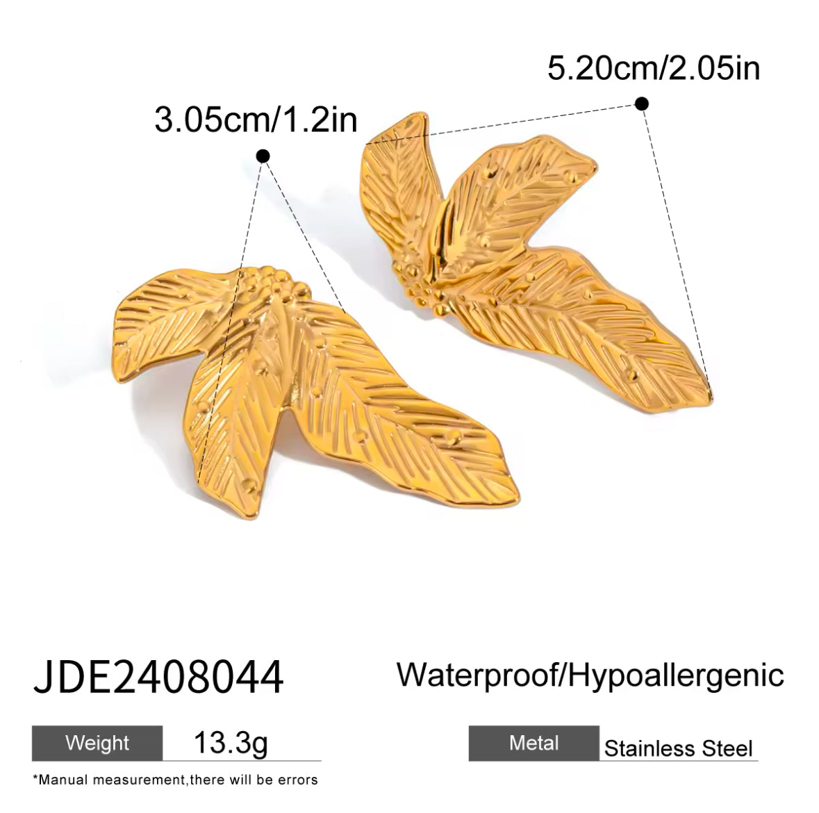 Geometric Leaf-Inspired Stainless Steel Stud Earrings