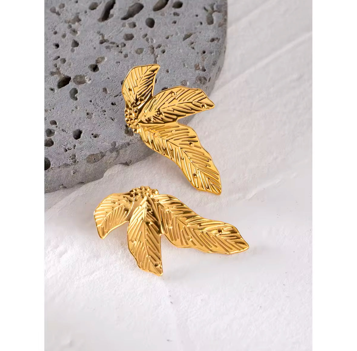 Geometric Leaf-Inspired Stainless Steel Stud Earrings