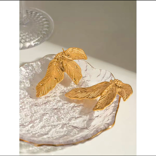 Geometric Leaf-Inspired Stainless Steel Stud Earrings