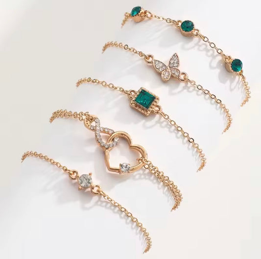 Elegant Gold Charm Bracelet Set – Adjustable Crystal & Gemstone Designs (5 Styles)