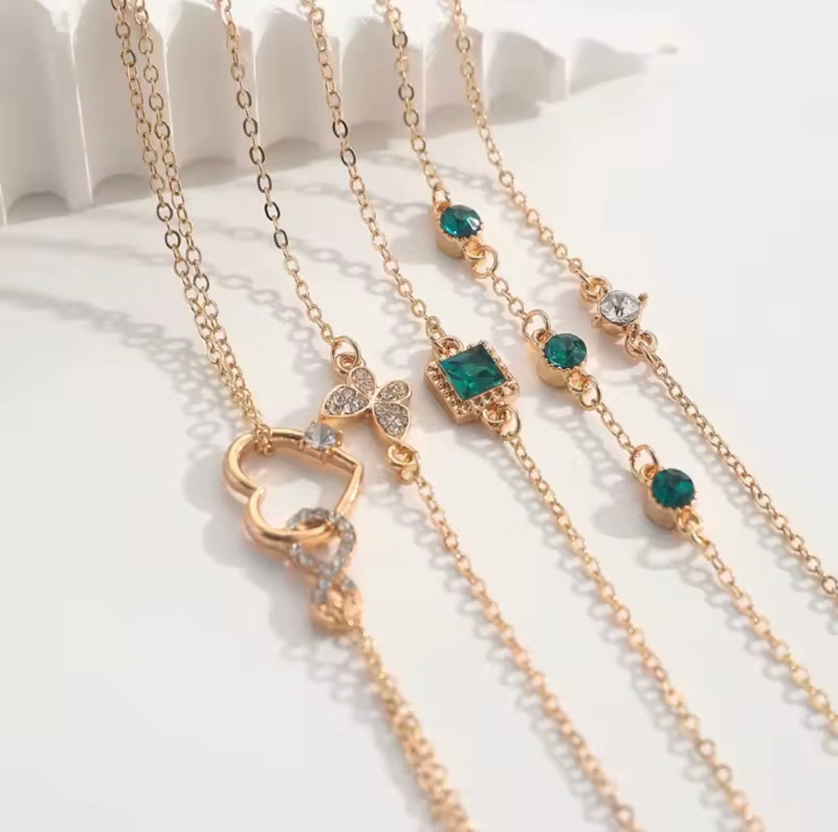 Elegant Gold Charm Bracelet Set – Adjustable Crystal & Gemstone Designs (5 Styles)