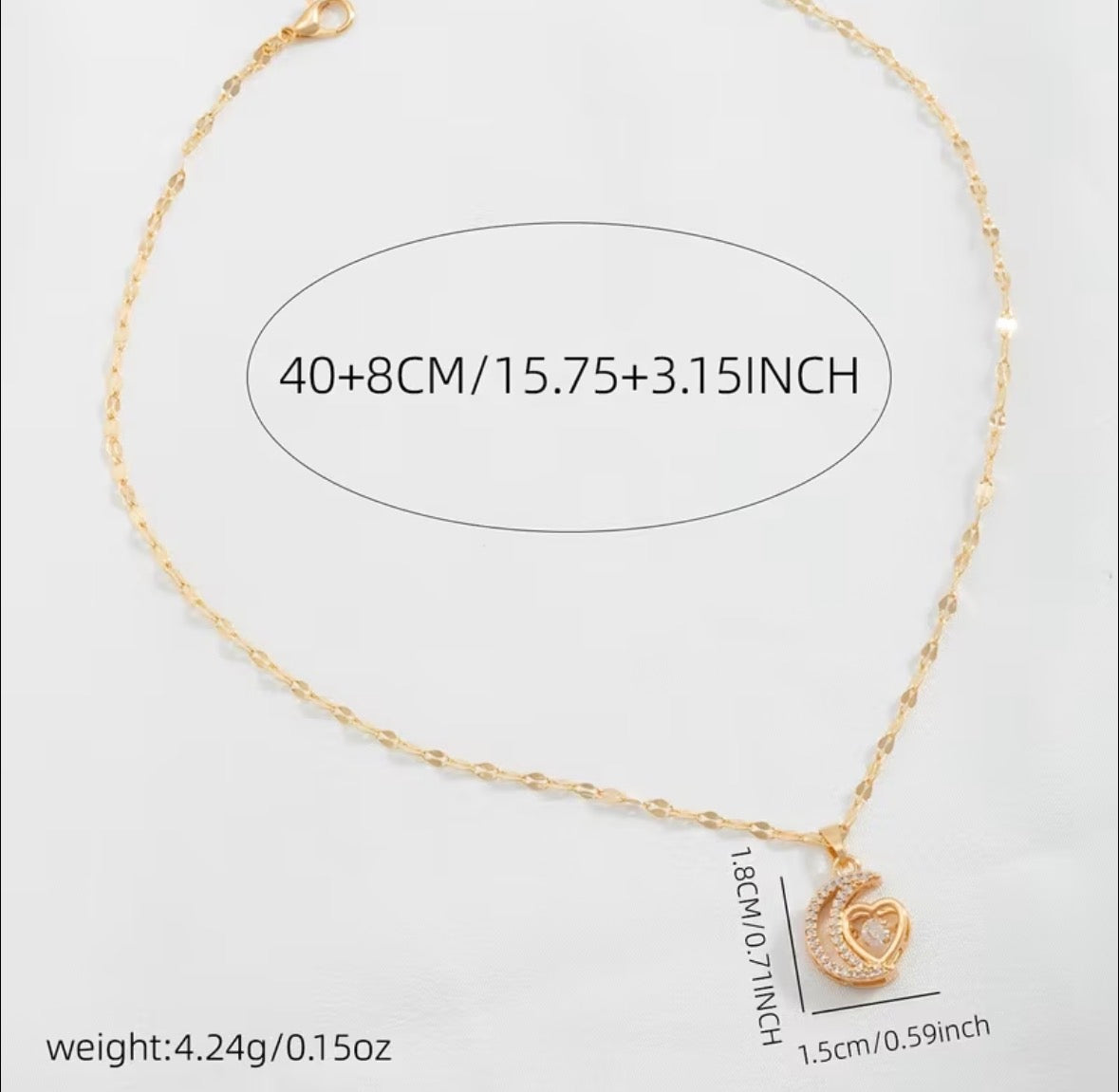 Elegant Gold Heart Pendant Necklace – Dainty Crystal Charm Necklace for Women