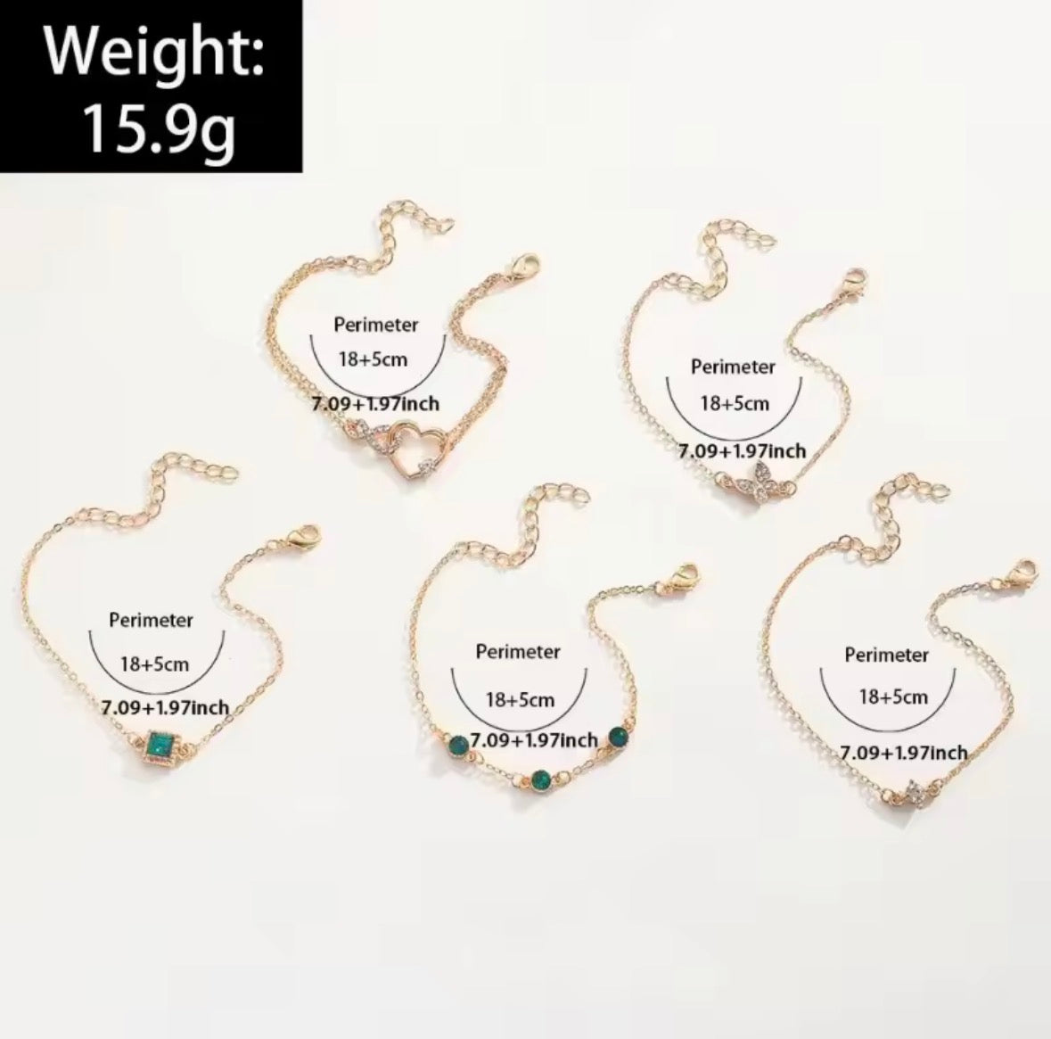 Elegant Gold Charm Bracelet Set – Adjustable Crystal & Gemstone Designs (5 Styles)