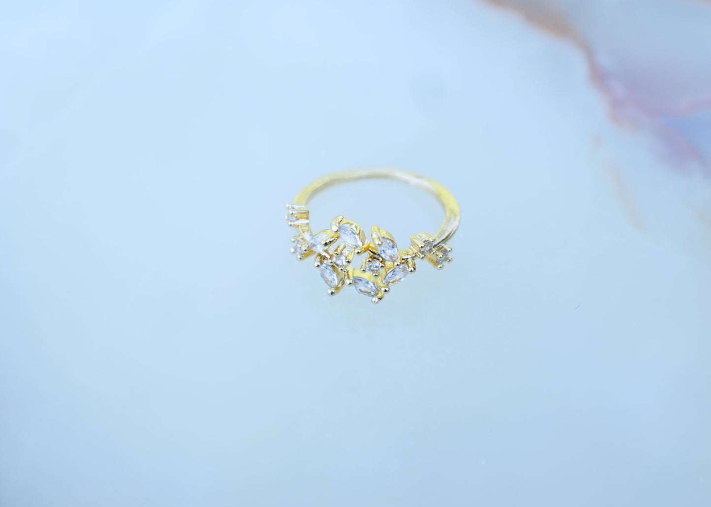 Elegant Zircon Leaves Open Rings - Aesthetic Gold Stainless Steel Jewelry