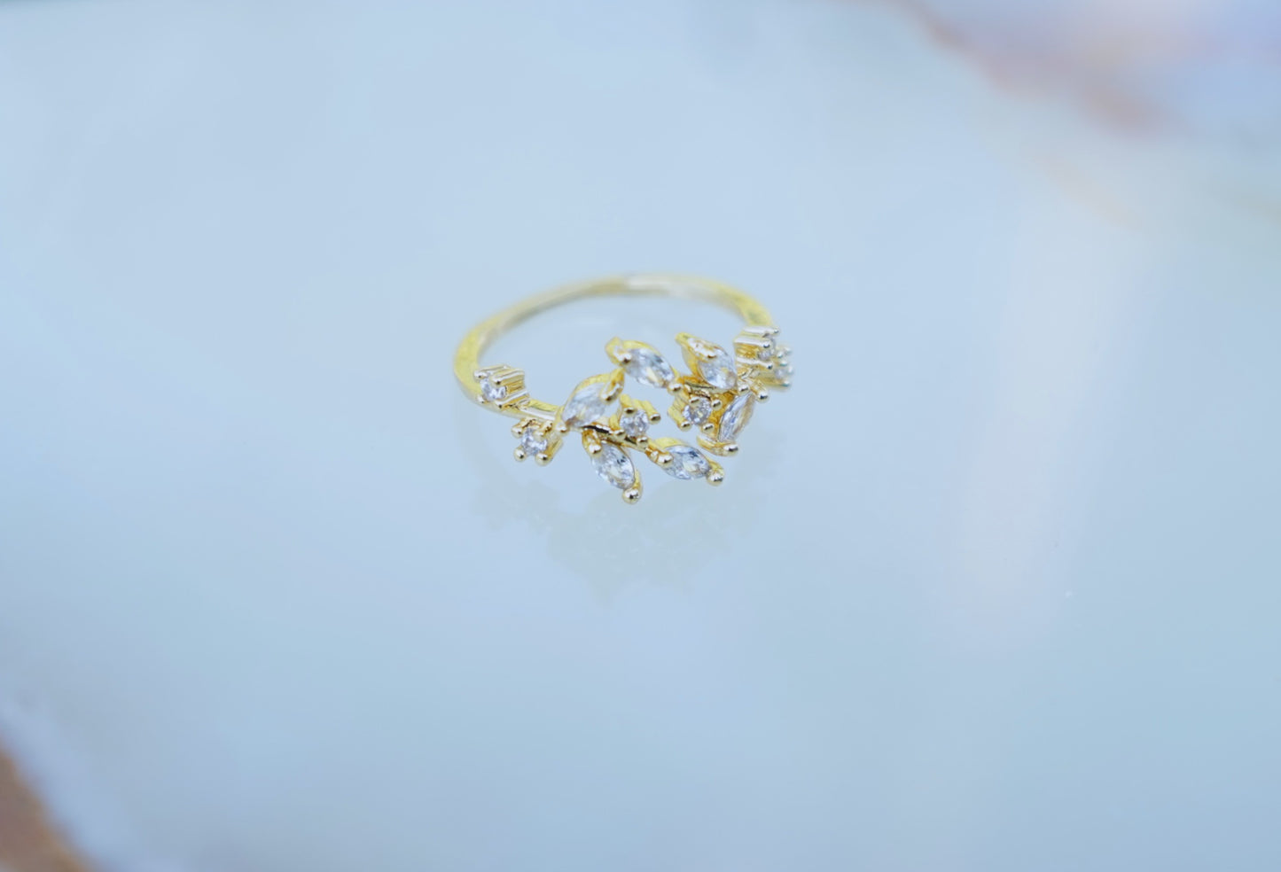 Elegant Zircon Leaves Open Rings - Aesthetic Gold Stainless Steel Jewelry