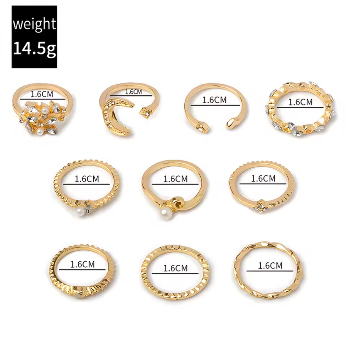Boho Luxe Gold Ring Set – 9-Piece Stackable Crystal & Pearl Ring Collection