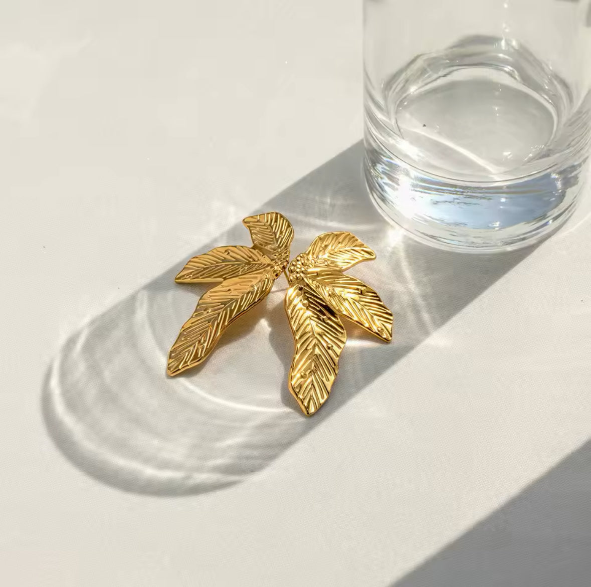 Geometric Leaf-Inspired Stainless Steel Stud Earrings