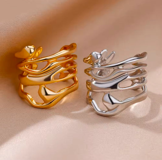 Elegant Hollow Wide Open Stainless Steel Ring For Women